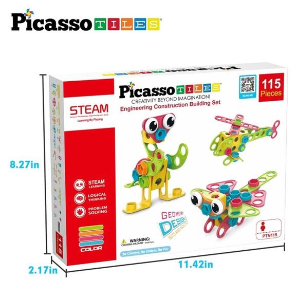 Picasso Tiles 115 Piece Building Blocks Set Kids STEM Toy Construction NEW - Picture 1 of 7
